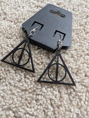 Black Deathly Hallows Triangle Dangle Earrings